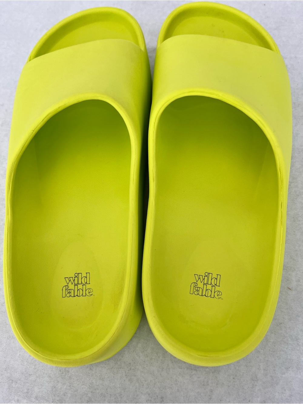 Neon Yellow/Green Slide Sandals for Women - Cushioned Platform Comfort - Picture 4 of 7